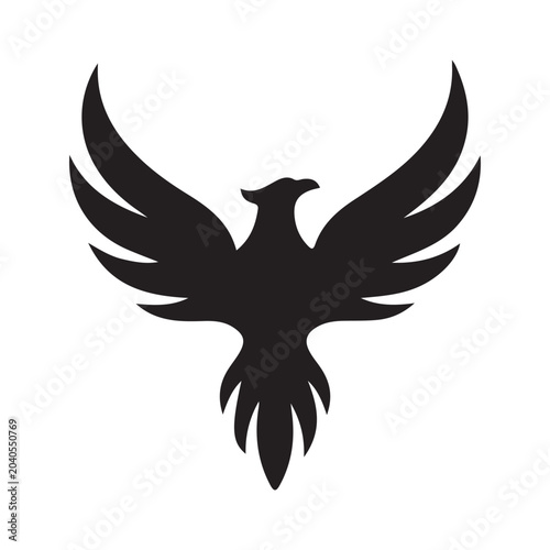 Flying Bird Silhouette Vector Emblem Black On White Background