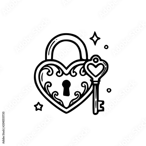 Heart Lock And Key Wedding Vector