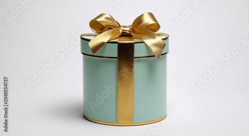 Elegant Light Blue Cylindrical Gift Box with Gold Ribbon and Bow.