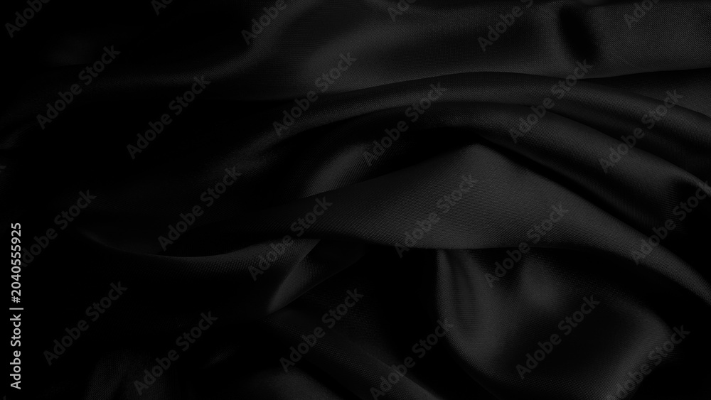 Fototapeta premium Black fabric background. Cloth wavy texture