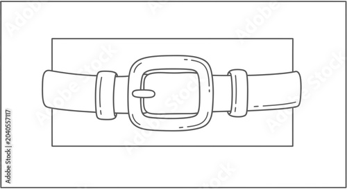Simple Line Drawing of a Belt with a Buckle on a White Background