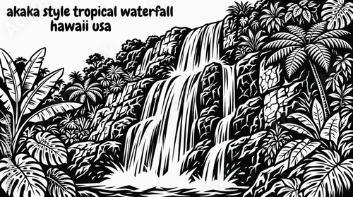 Photos hawaiian tropical waterfall surrounded vector illustration by rainforest landsca