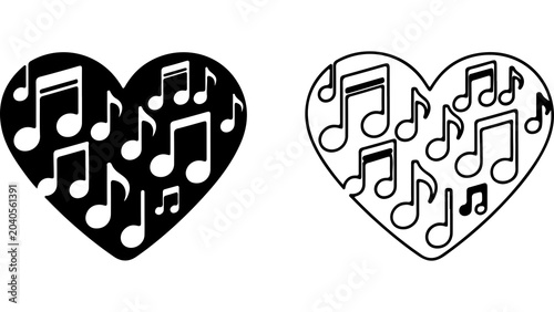 Obraz na płótnie Heart Shape Icons With Musical Notes Pattern