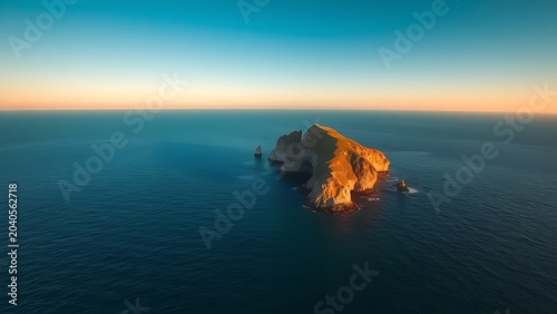 A rocky headland jutting into a deep blue ocean under a clear sky.