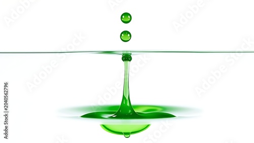 Green ink droplet dispersing in clear water with viscous trails.