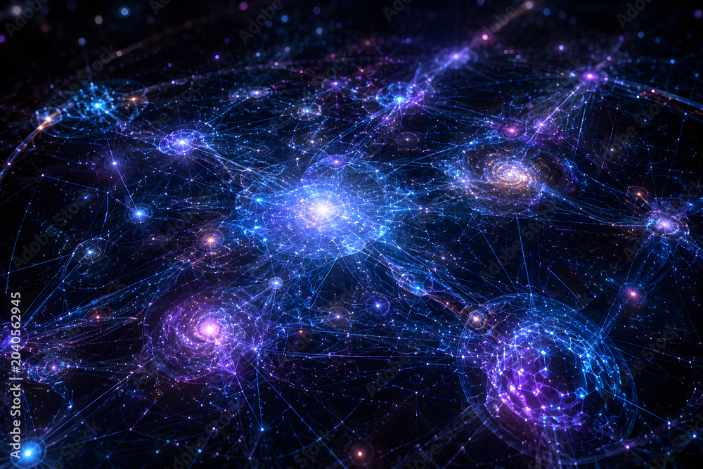 Obraz premium Futuristic AI Neural Galaxy Network with Quantum Data Nodes and Cosmic Intelligence