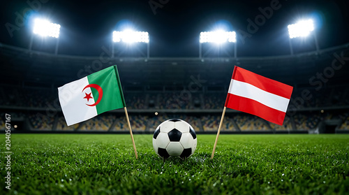 Algeria vs Austria, national flags before world championship. Football World Cup Match.