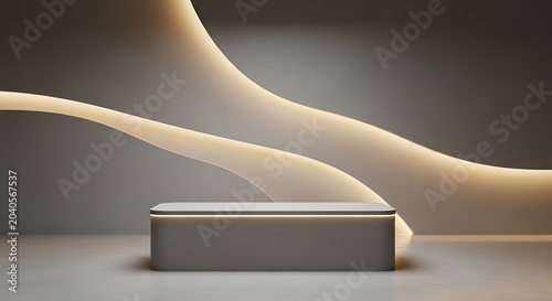 Minimalist product display podium with soft ambient lighting