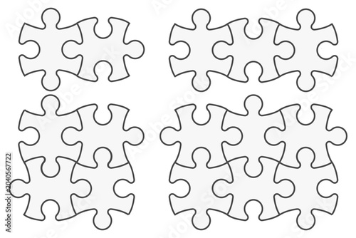 White jigsaw puzzle template with pieces. Vector illustration for infographic layouts, educational games and business diagrams and design
