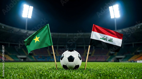 Senegal vs Iraq , national flags before world championship. Football World Cup Match.