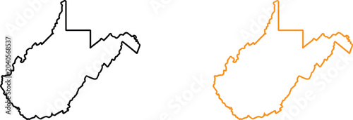 Photos West virginia state map outline in black and orange line style