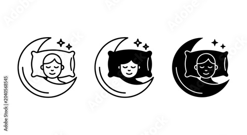 Tableau sur toile Sleep Icons Set, Moon Crescent Resting Face, Nighttime Rest Symbols, Peaceful Sl