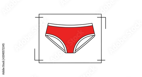 Red cotton briefs with white trim, minimalist line art illustration, isolated on white background.