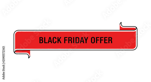 Red Ribbon Banner With Black Friday Offer Text