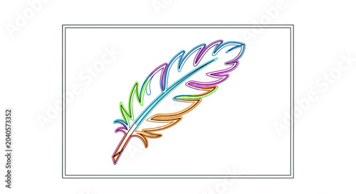 Vibrant Rainbow Feather Outline on White Background