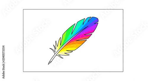 Vibrant Rainbow Feather on White Background - Symbol of Lightness and Creativity