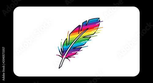 Vibrant Rainbow Feather Quill Pen Drawing on White Background