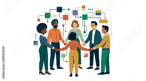 Diverse Global Community and Business Networking Illustration of People Holding Hands in a Circle
