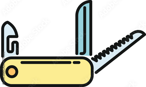 Tablou pe pânză Multi tool icon featuring main blade, saw, and hook, representing versatility an