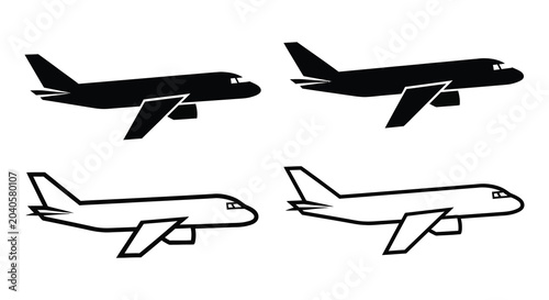 Foto Airplane Silhouettes Black And White Line Art Illustration