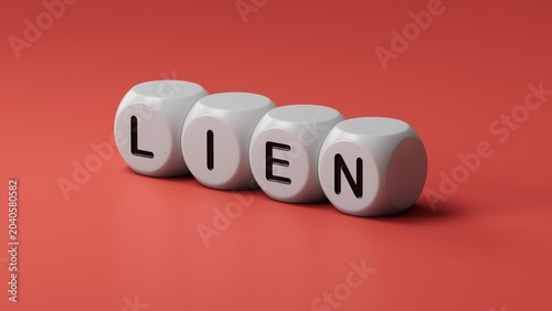 Fotografie Four wooden dice arranged in stack with word LIEN on them, space for text