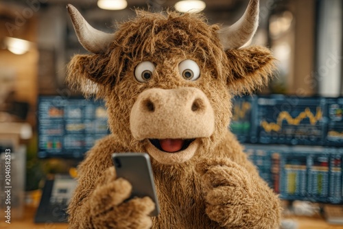 Bull's exaggerated fear of tech in a sunlit room. Risk of crypto