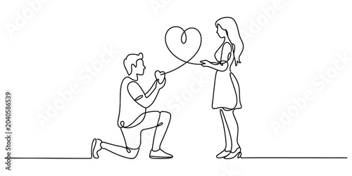Fotografía Man proposing to woman with heart shape continuous line art