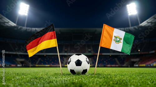 Germany 🇩🇪 Vs Ivory Coast, national flags before world championship. Football World Cup Match.