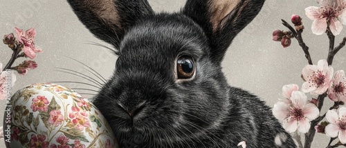 A delightful easter scene: bunny and colorful egg. Simple life.