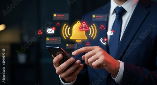 Картината върху платно Smartphone push notification danger warning application on mobile screen with ex