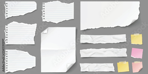 Canvastavla Set of torn paper pieces and sticky notes with ripped edges for scrapbooking and