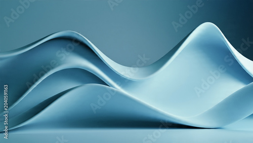 Abstract Modern 3D Blue Waves Background with Smooth Flowing Curves