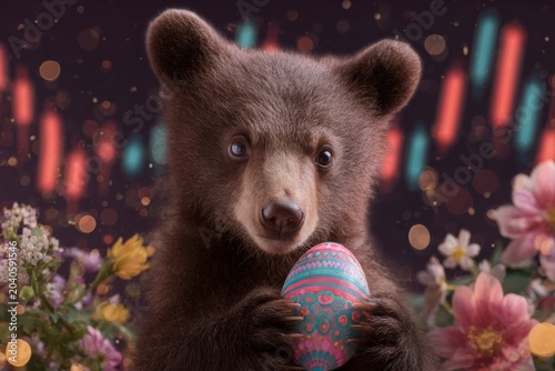 Easter greetings from the sweetest bear with an egg. Financial c