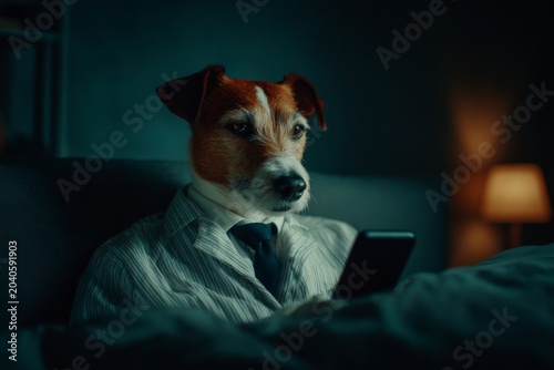Nighttime fright: puppy and smartphone light the way. Puppy nigh