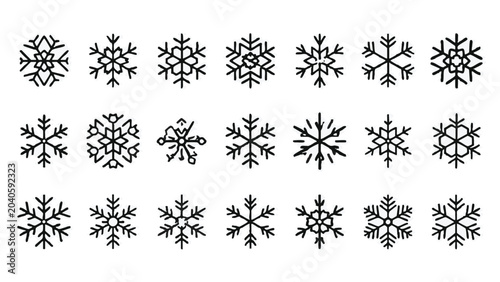 Foto Minimalist snowflake icon set with various crystalline shapes