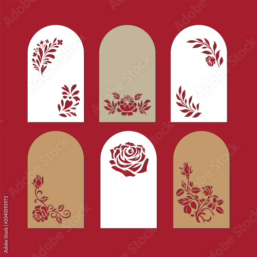 Tags with cut flowers for decorating gifts. Cut the file