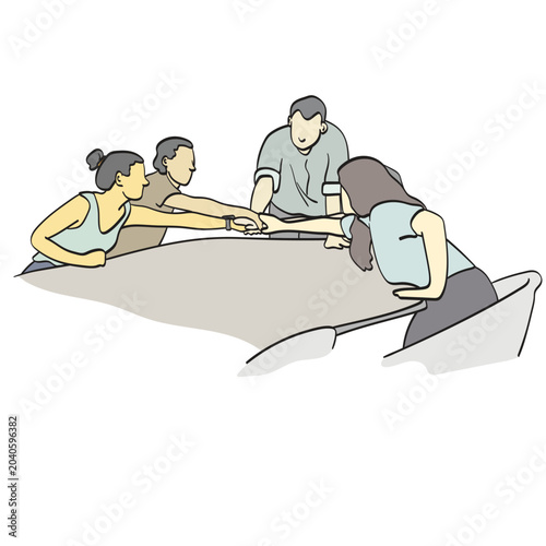 business people joining their hands together illustration vector isolated on white background