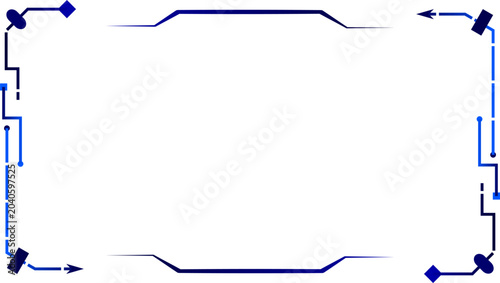 Blue tech border, electronic circuit frame, digital display interface