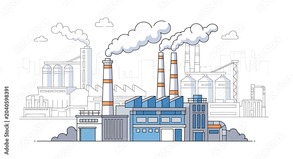 Obraz premium Industrial factory with smoke stacks.