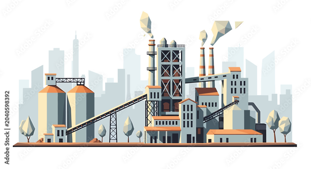 Obraz premium Industrial factory with smokestacks and buildings.