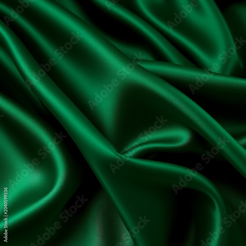 Deep emerald green silk fabric folds image