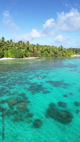 aerial view of tropical Eneko island, Marshall Islands kayaking