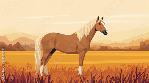 Fotografía a majestic palomino horse standing in a vibrant autumn field.