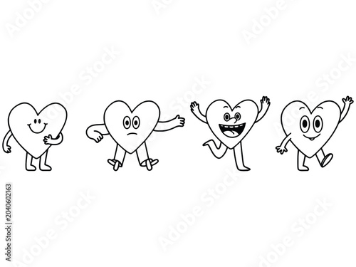 Cute cartoon character heart doodle collection with hand drawn, character