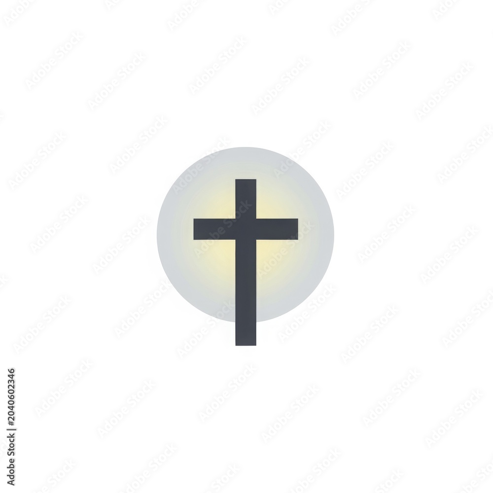 Fototapeta premium Religion - Christian Cross Silhouette with Glowing Light Circle Symbol Icon on White Background