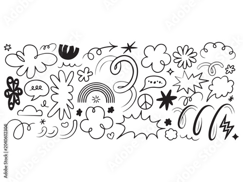Set of various hand drawn doodle shapes and decorative graphic elements