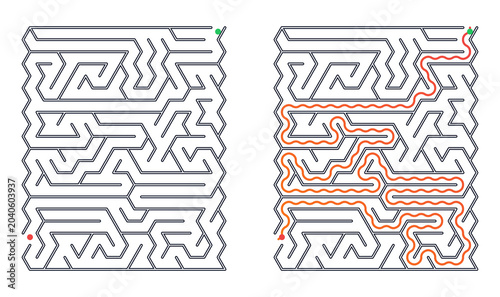 Canvastavla Two square labyrinths showing empty and solved path on transparent background