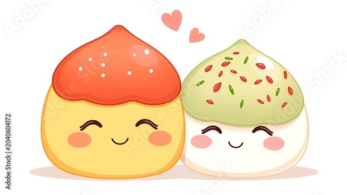 Two cute dumplings with hearts kawaii food