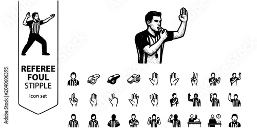 Konstfotografi Basketball Referee Foul Stipple Black White-Whistle Signal Uniform Call-Official