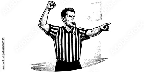 Fotografía Basketball Referee Foul Stipple Black White-Whistle Signal Uniform Call-Official